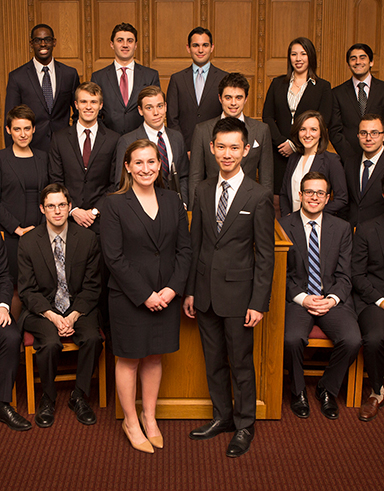 Group of law students in a courtroom