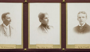 three headshots of members of the Class of 1893, including Mary E. Kennedy (center) who was the first woman graduate of Cornell Law School.