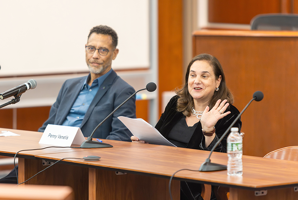 Professor Penny Venetis, Rutgers Law School, speaking during the feminist jurisprudence discussion.