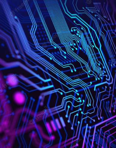 Decorative image of blue and purple circuitry.