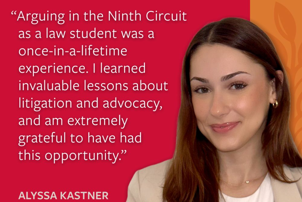 Portrait of Alyssa Kastner and quote about her experience arguing in front of the 9th circuit.