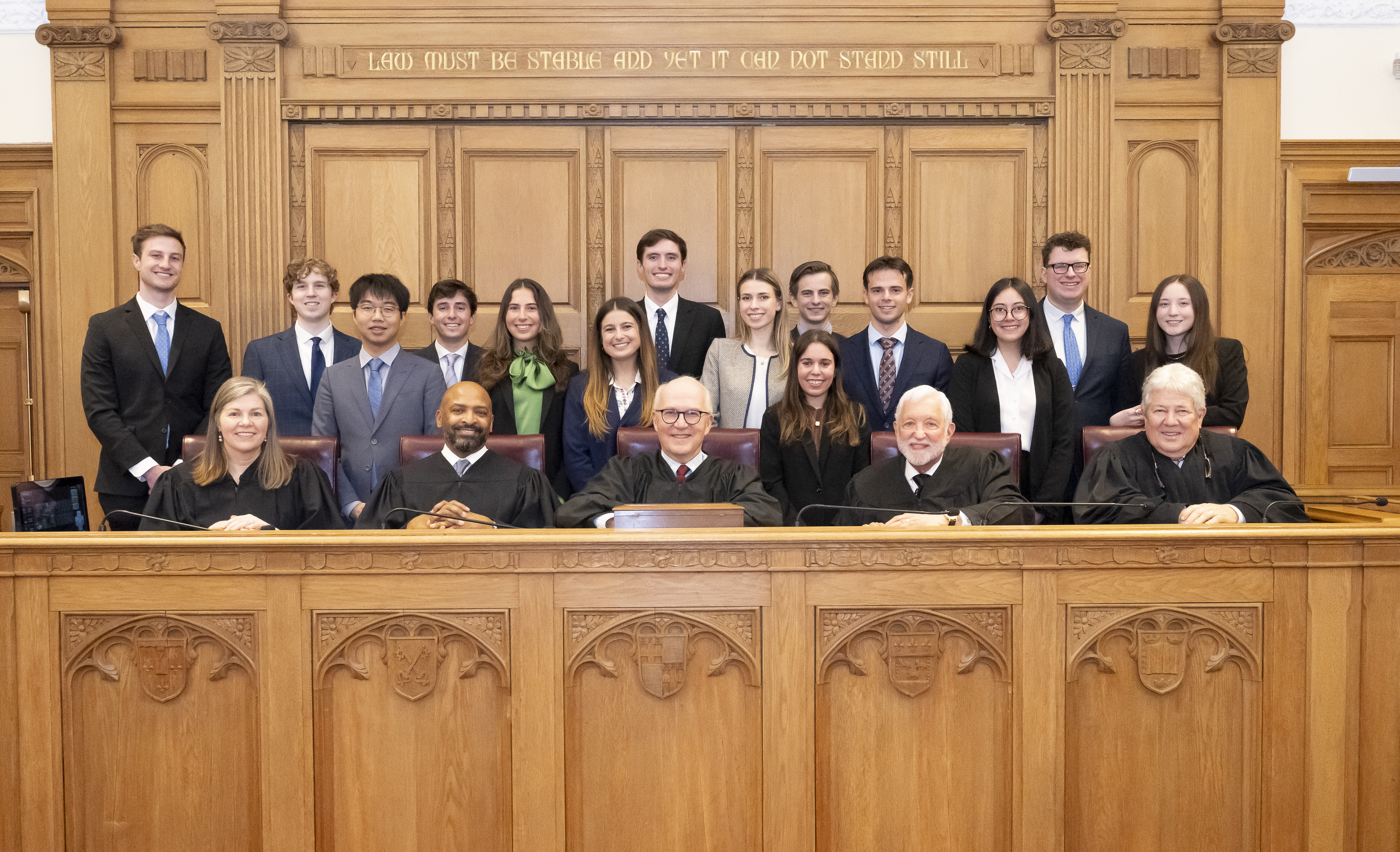 2025 Langfan Moot Court Competition Group photo of students and judges.