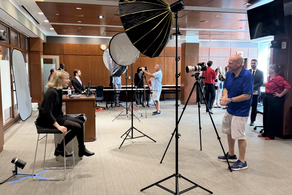 Students having their picture taken.